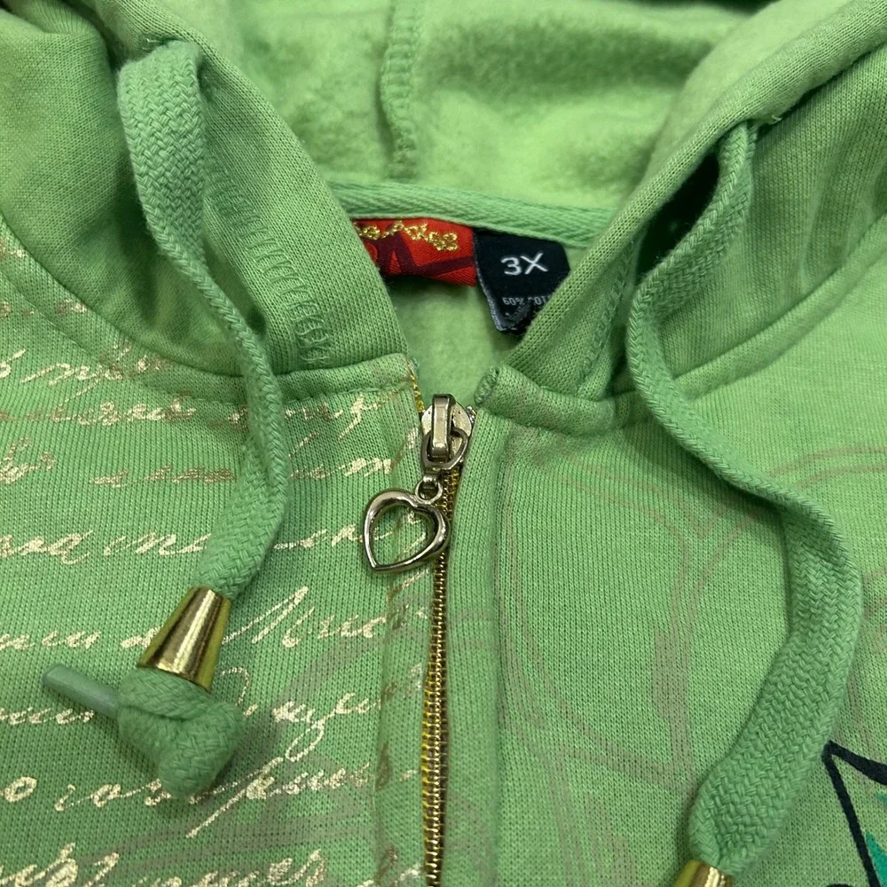 Y2K Cyber Grunge Lime Green Zip Up Ed Hardy Style Love Sick Size - Picture 5 of 6